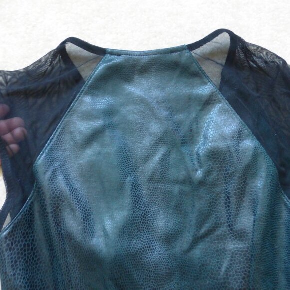GUESS dark teal low cut peplum top with semi-sheer mesh - Picture 6 of 8